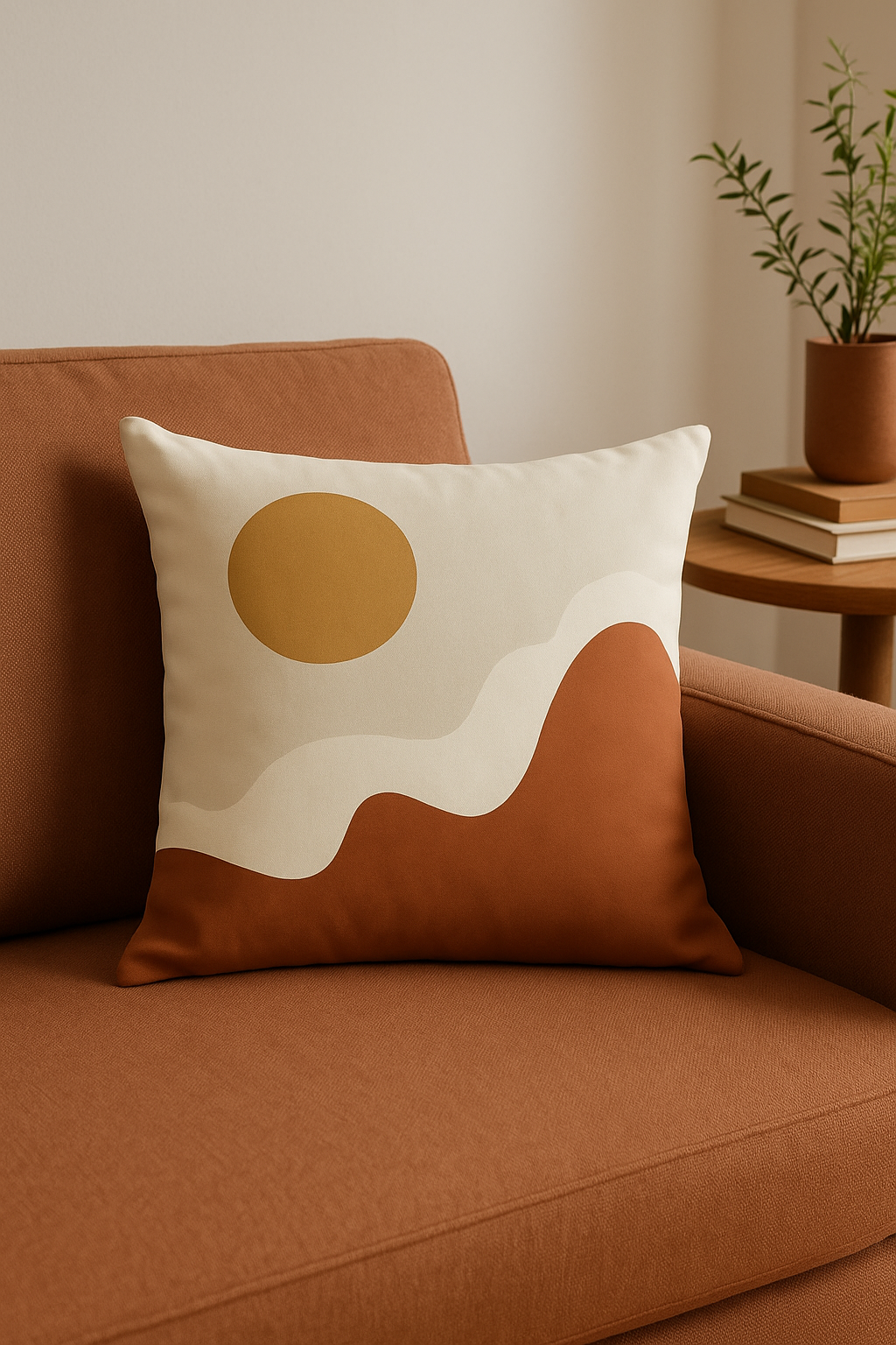 housse de coussin carrée motif géométrique marron élégant et moderne