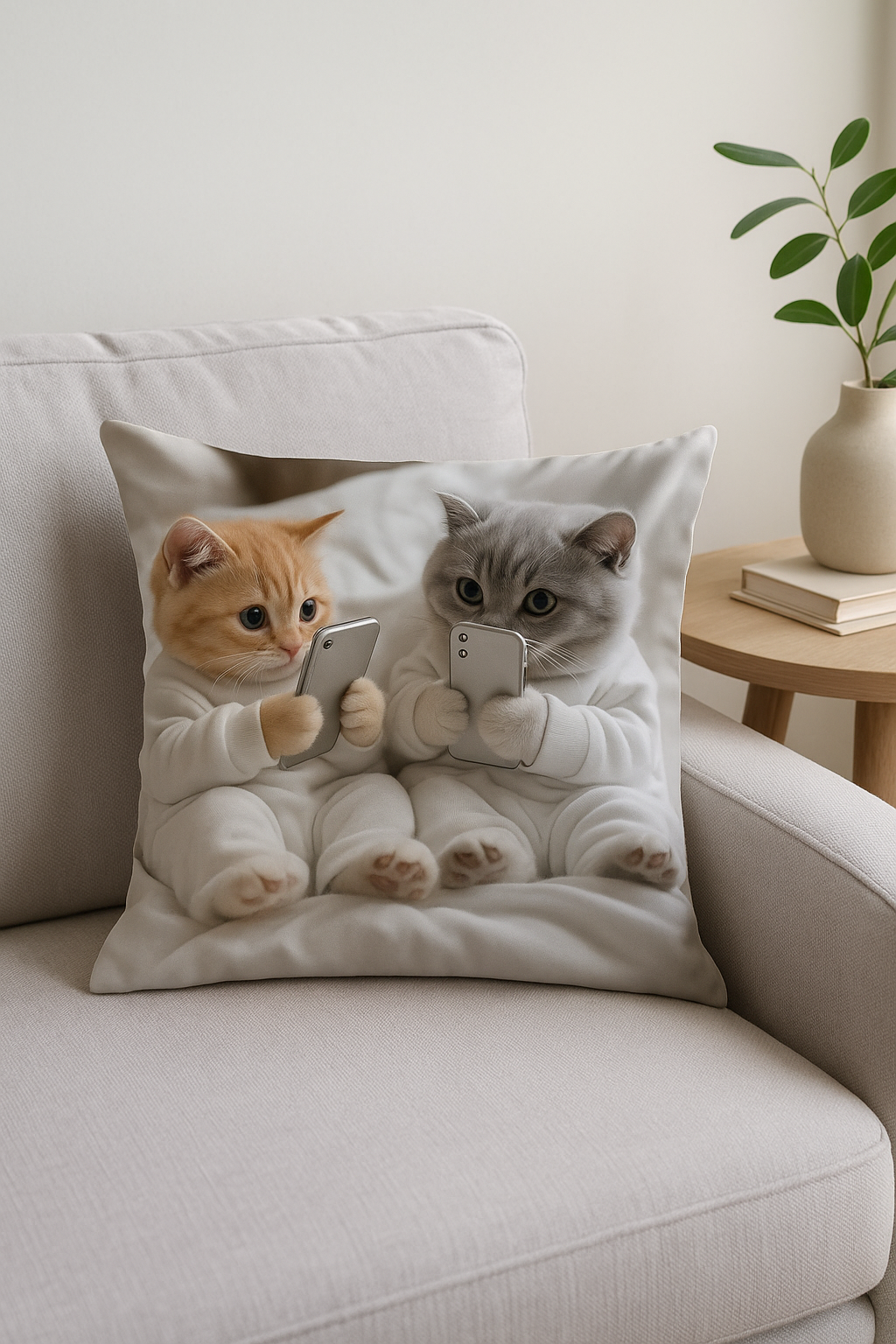 housse de coussin chatons mignons avec smartphones colorés