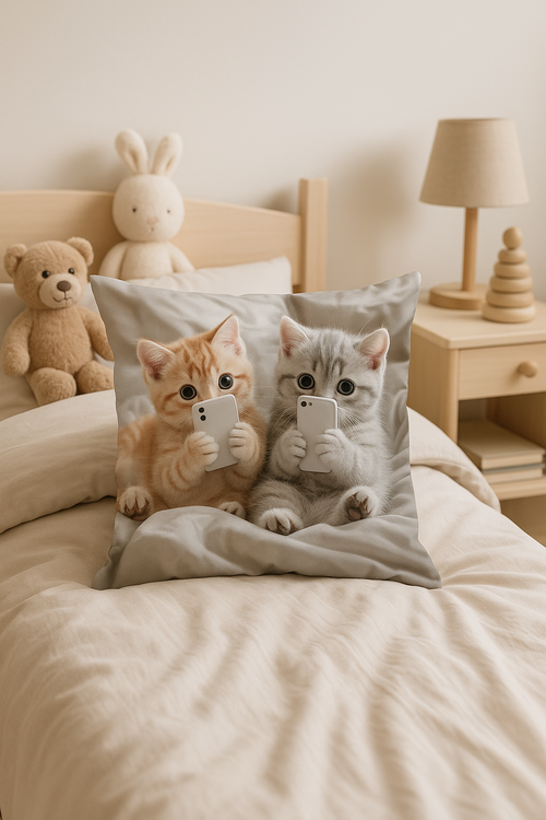 housse de coussin chatons mignons avec smartphones décorative - vue 2 sur 2