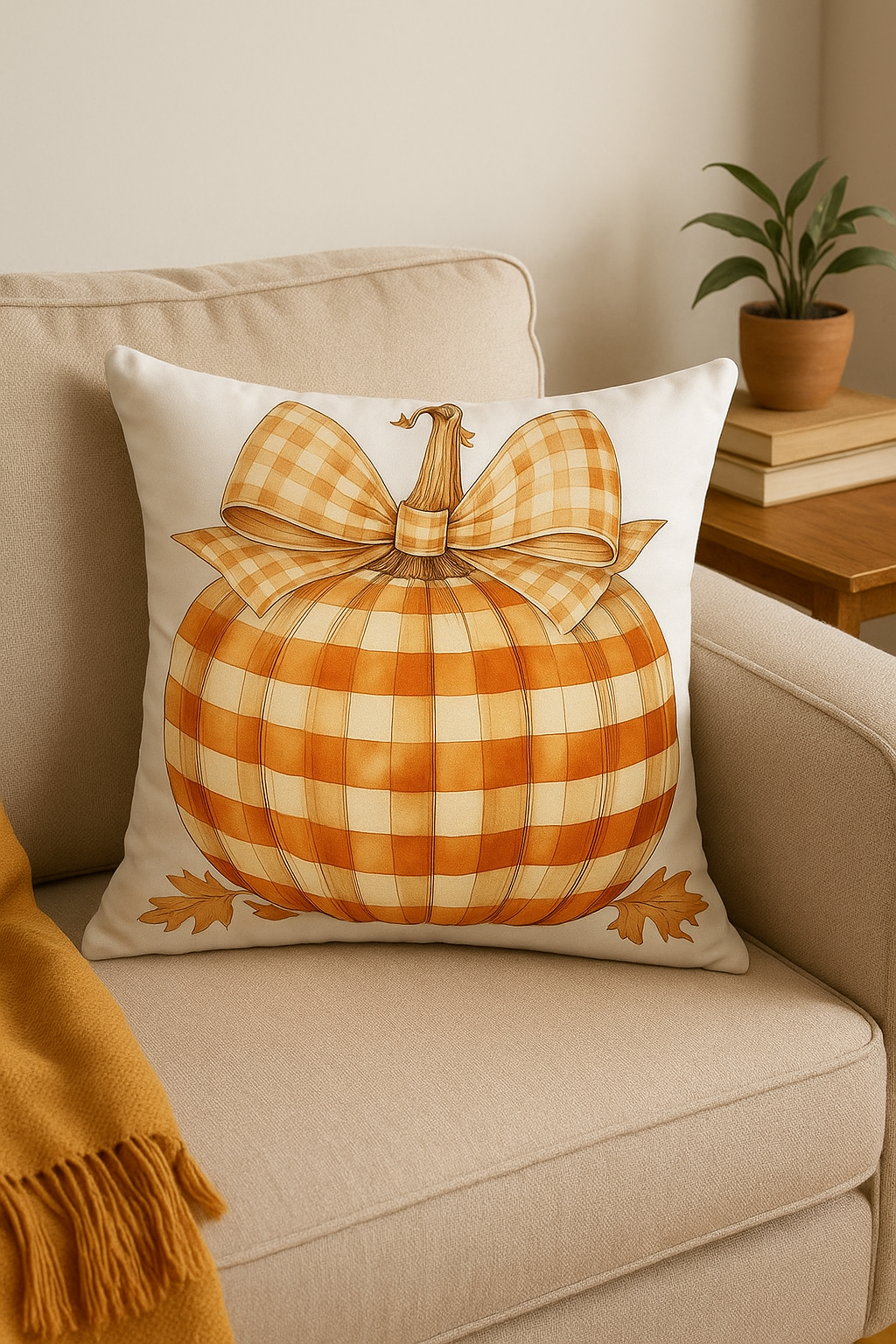 housse de coussin citrouille et feuilles dautomne pour canapé ou chambre - vue 2 sur 2