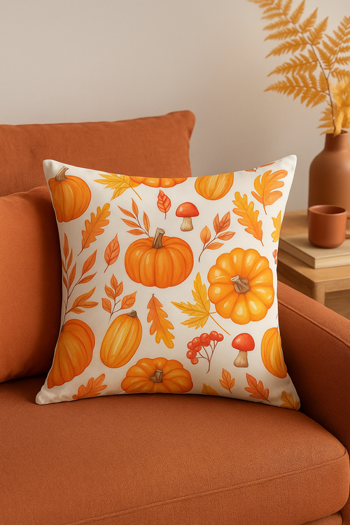 housse de coussin citrouille et feuilles dautomne pour canapé ou voiture - vue 2 sur 2