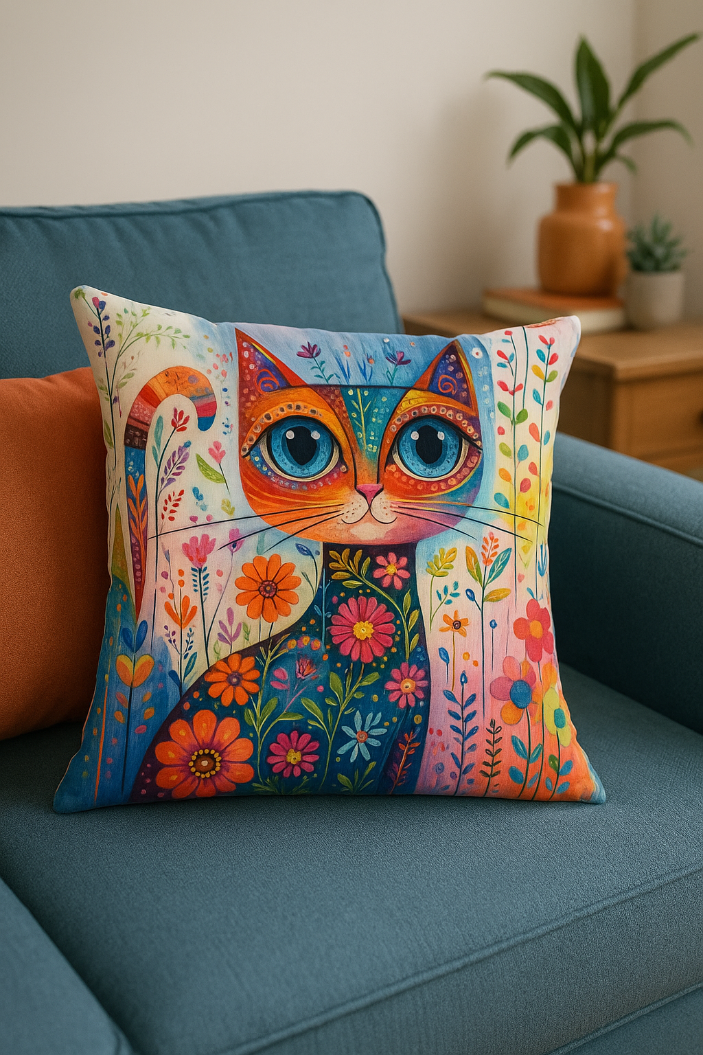 housse de coussin colorée avec chats fantastiques décoratifs