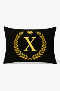 housse de coussin décorative lettres noires et dorées