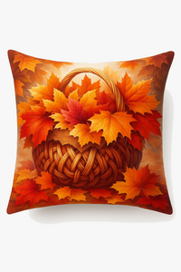 housse de coussin décorative motif feuilles d'automne et panier
