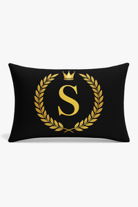 housse de coussin décorative motif lettres noires dorées