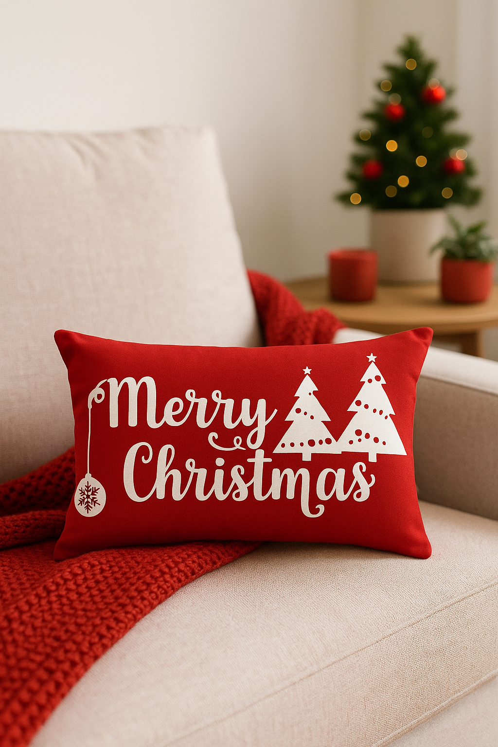 housse de coussin de noël rouge pour décoration intérieure - vue 2 sur 2