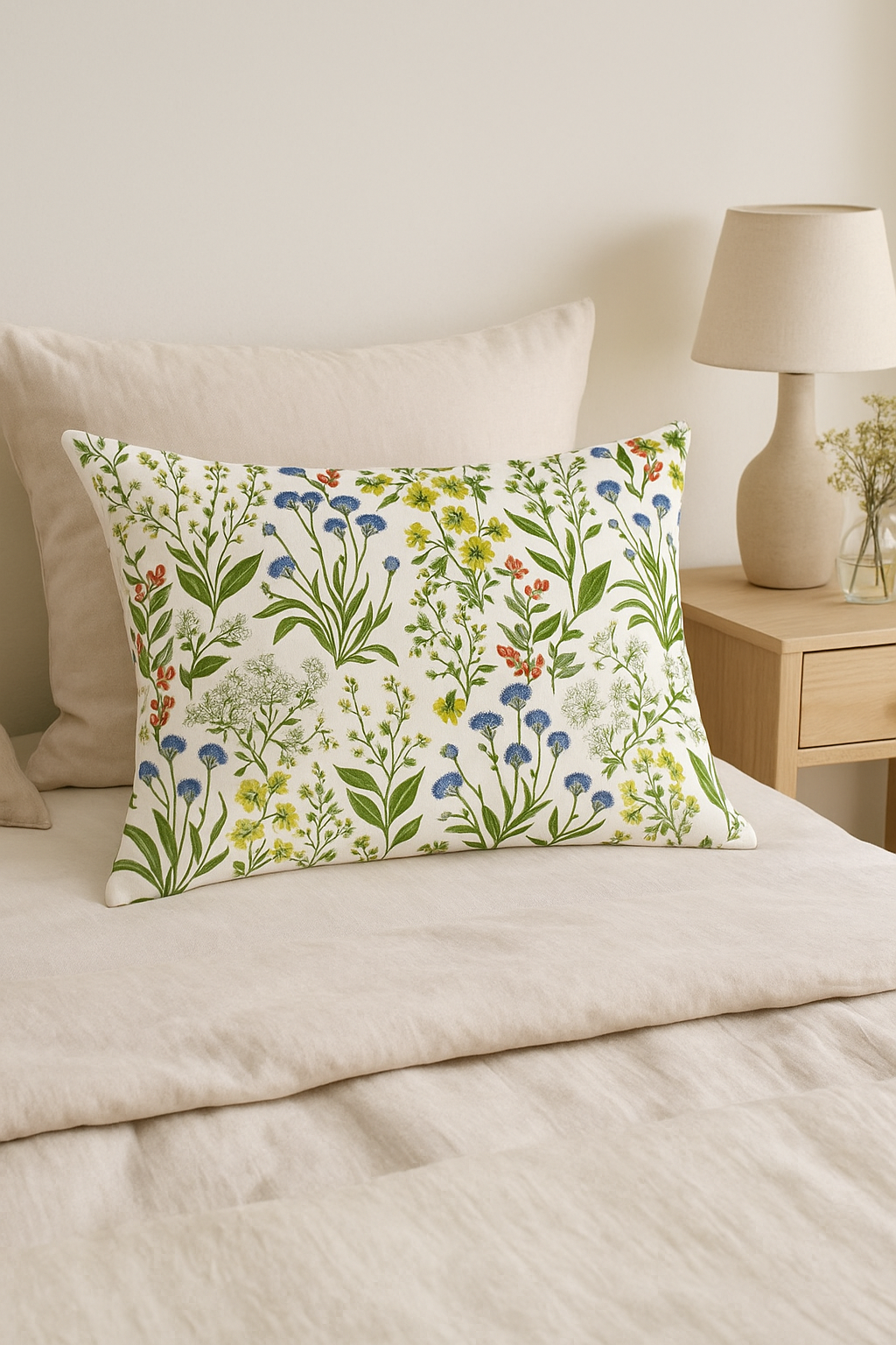 housse de coussin décorative à motif arc-en-ciel fleurs rouges et roses - vue 2 sur 2
