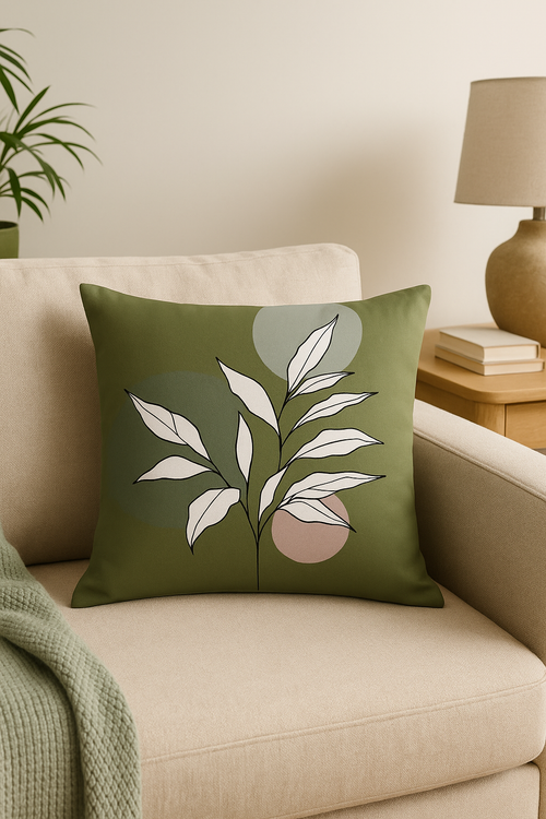 housse de coussin décorative à motif floral vert abstrait - vue 2 sur 2