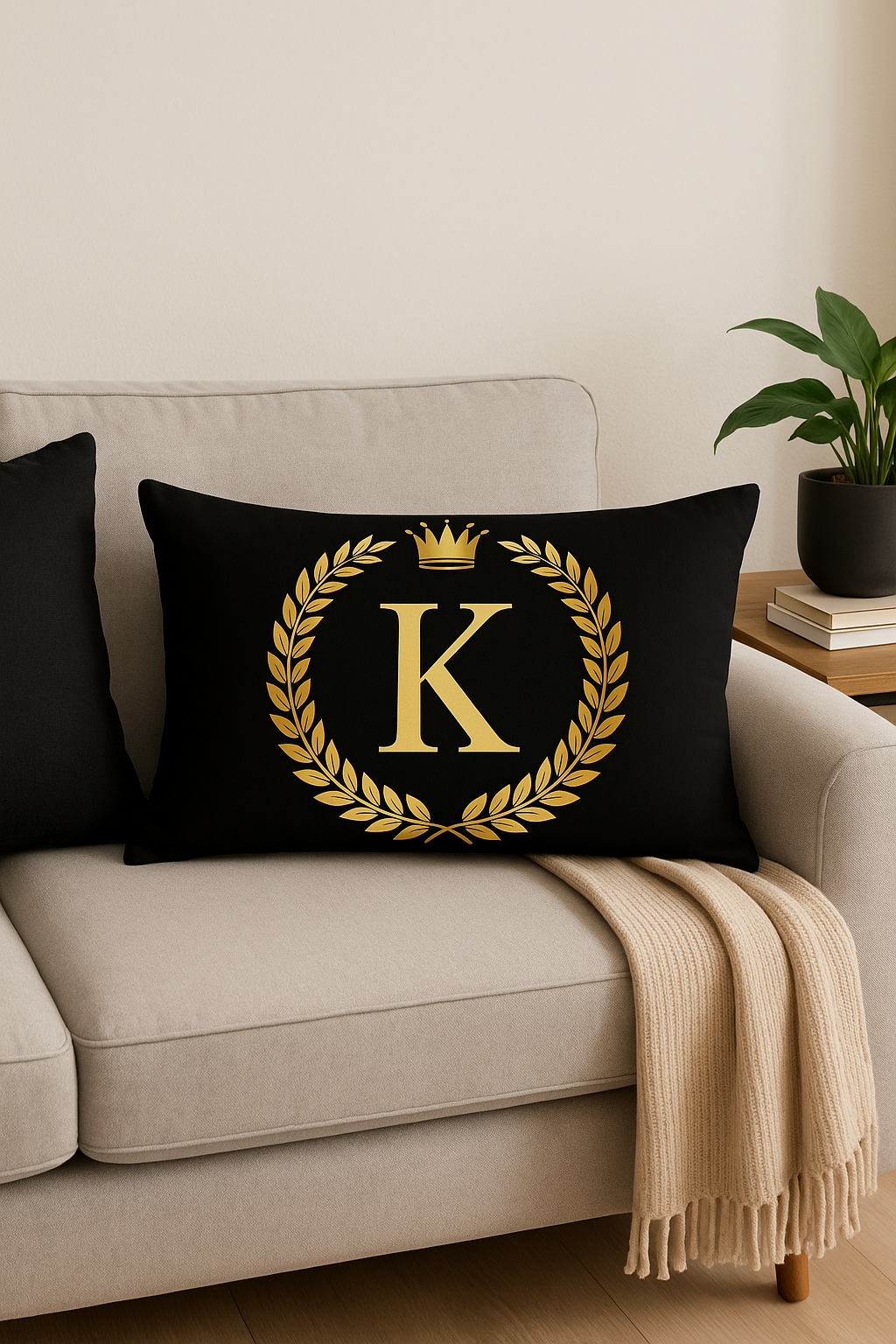 housse de coussin décorative à motif lettres noires et dorées - vue 2 sur 2