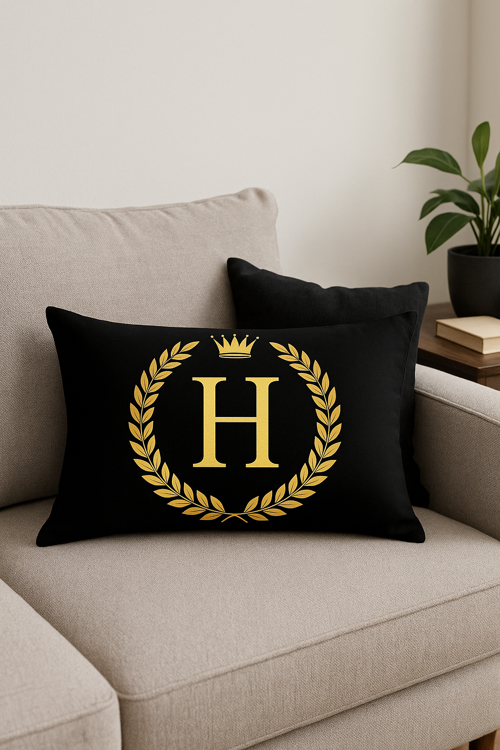 housse de coussin décorative à motif lettres noires et dorées - vue 2 sur 2