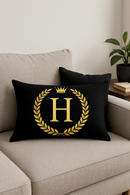 housse de coussin décorative à motif lettres noires et dorées