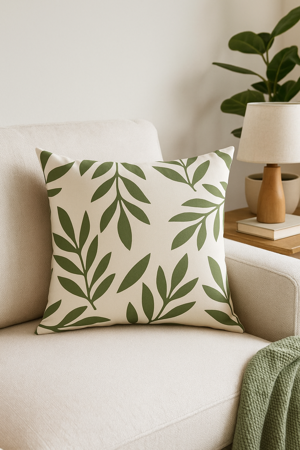 housse de coussin décorative à motifs de feuilles vertes