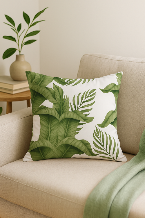 housse de coussin décorative à motifs de feuilles vertes - vue 2 sur 2