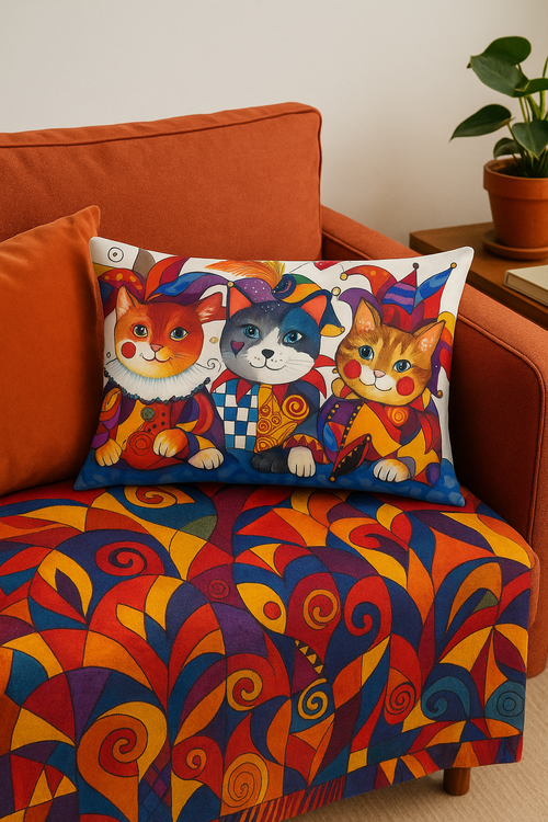 housse de coussin décorative animaux chiot et chat - vue 2 sur 2