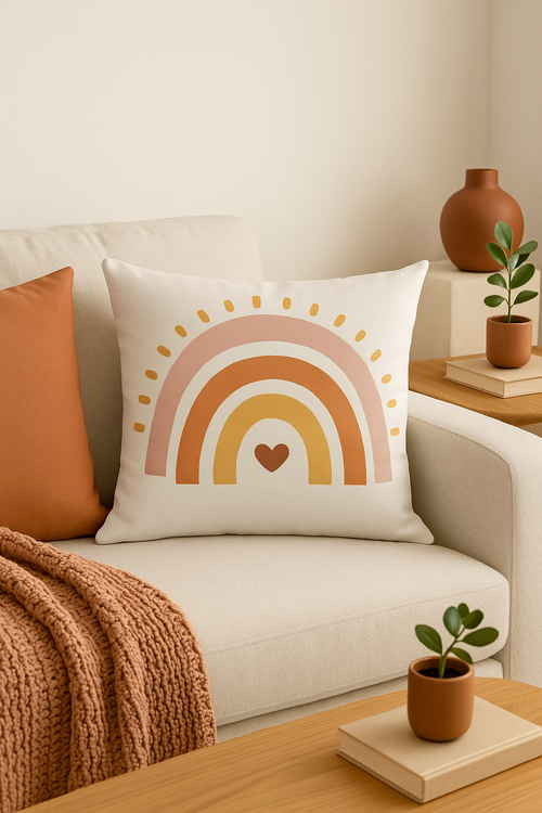 housse de coussin décorative arc-en-ciel et géométrique - vue 2 sur 2