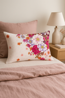 housse de coussin décorative arc-en-ciel fleurs rouges et roses