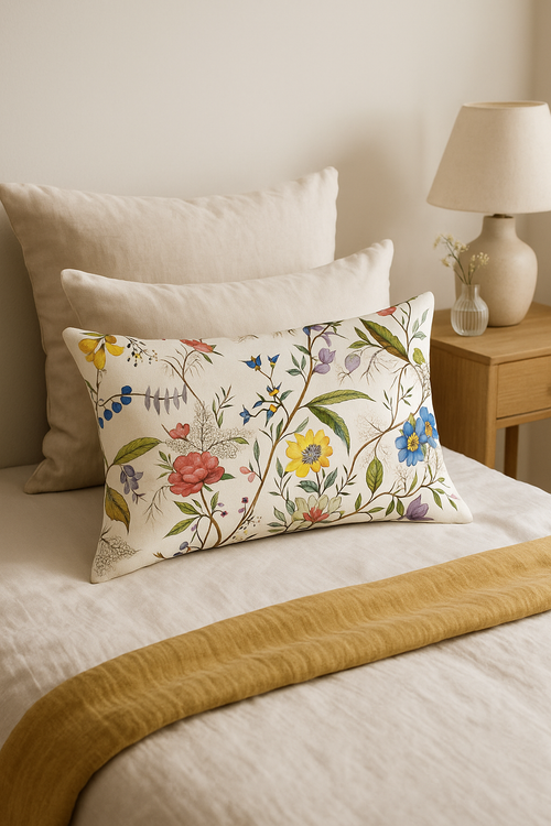 housse de coussin décorative arc-en-ciel fleurs rouges et roses - vue 2 sur 2