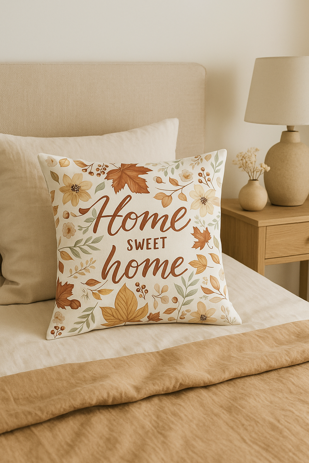 housse de coussin décorative automnale motif love and home - vue 2 sur 2