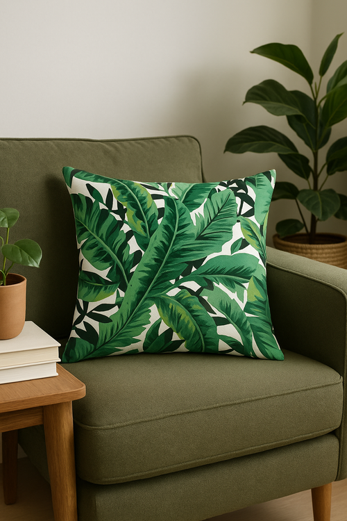 housse de coussin décorative avec cactus et plantes tropicales - vue 2 sur 2