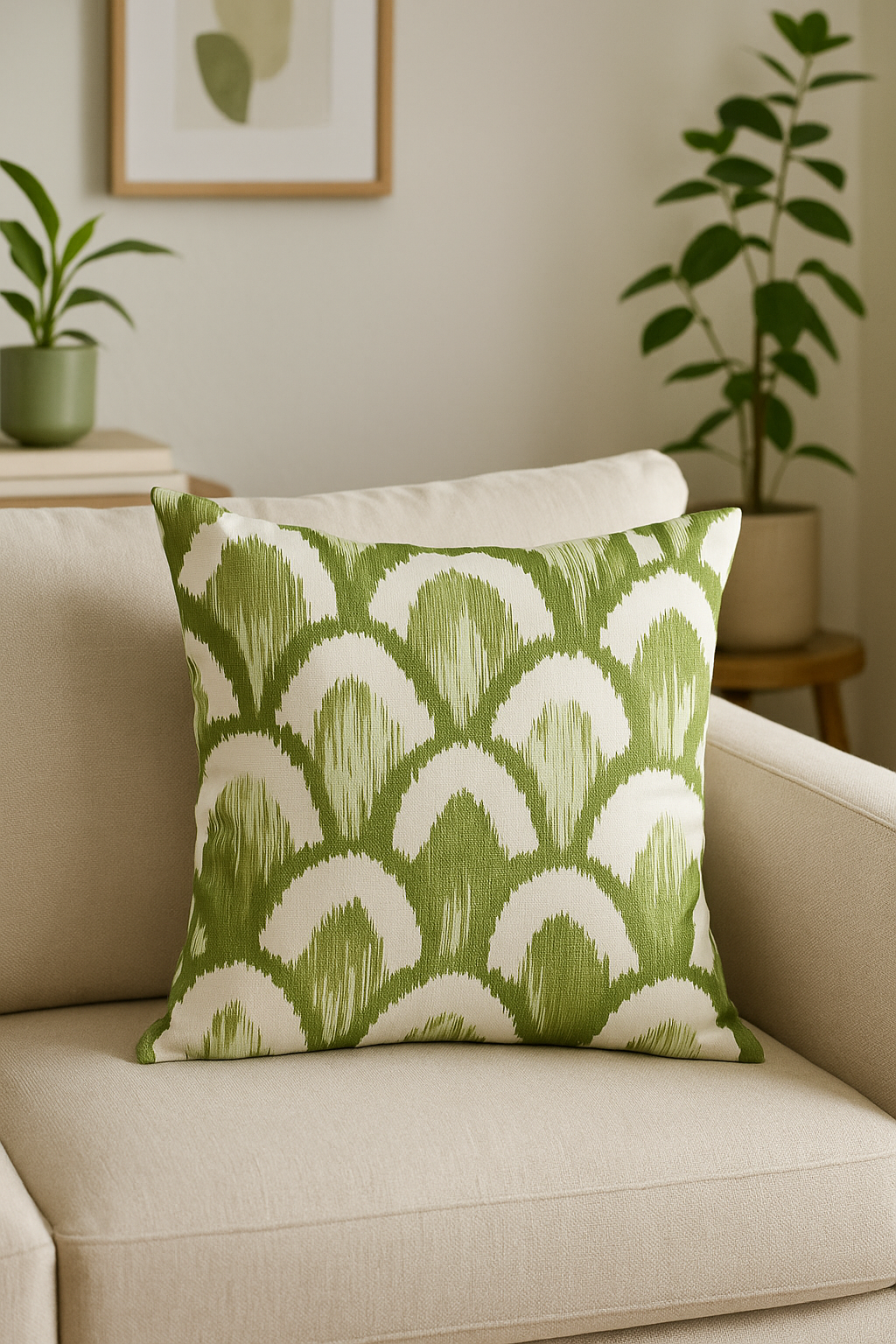 housse de coussin décorative avec motif feuilles vertes - vue 2 sur 2