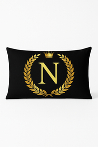 housse de coussin décorative avec motif lettres noires et dorées