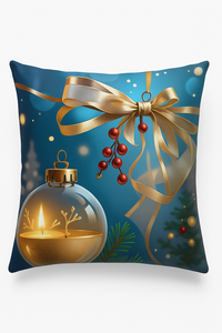 housse de coussin décorative boules de Noël et nœud doré