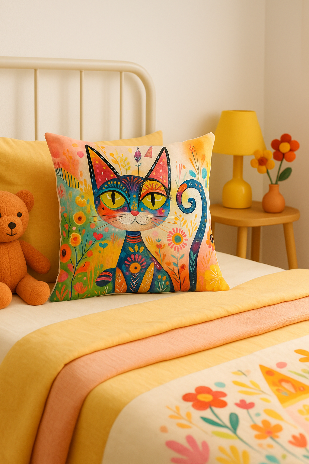 housse de coussin décorative chats fantastiques colorés