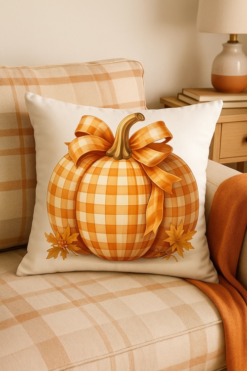 housse de coussin décorative citrouille et feuilles d'automne - vue 2 sur 2