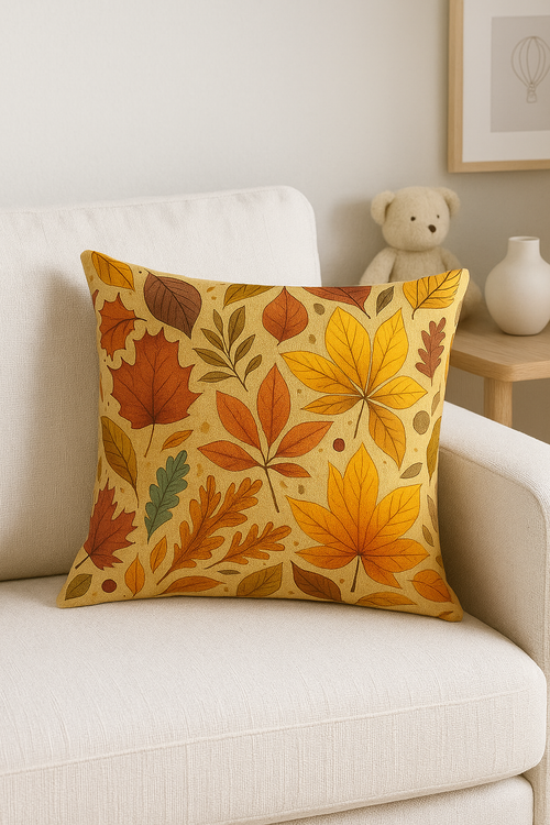 housse de coussin décorative feuilles d'automne et citrouilles - vue 2 sur 2