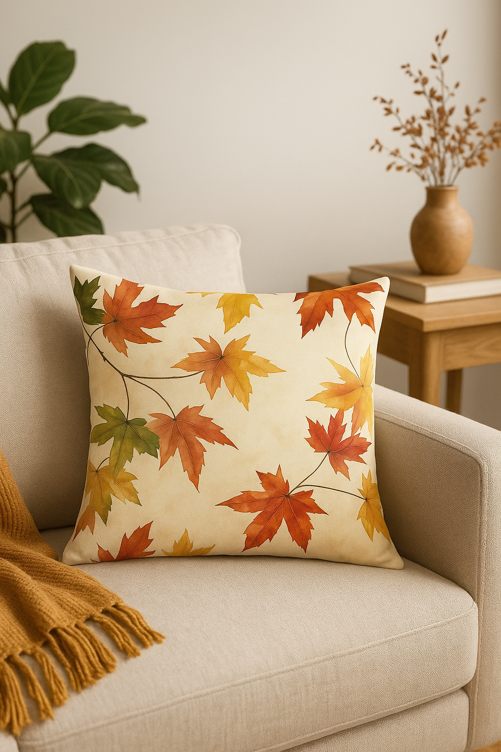 housse de coussin décorative feuilles d'érable automne - vue 2 sur 2
