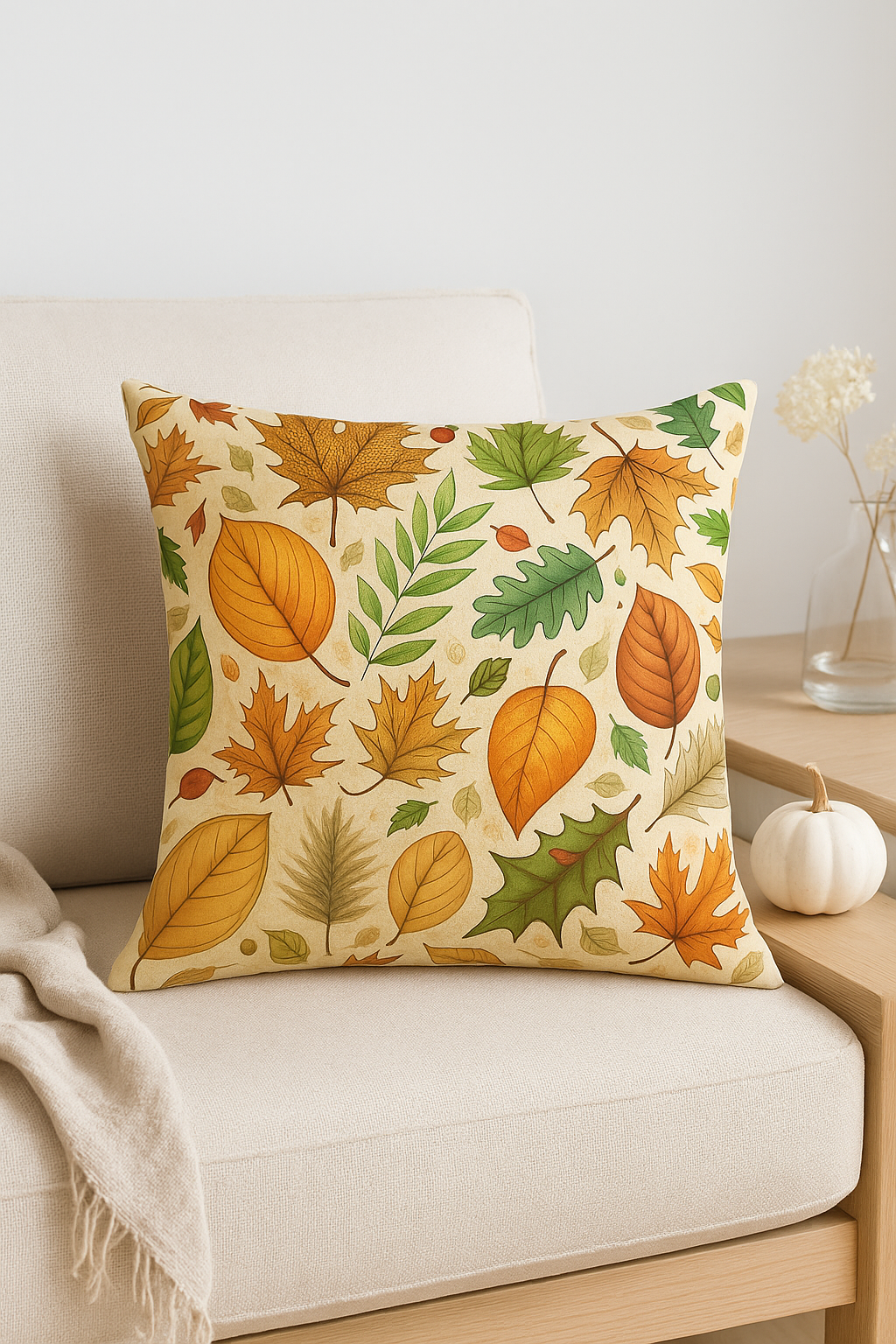 housse de coussin décorative feuilles dautomne et citrouilles