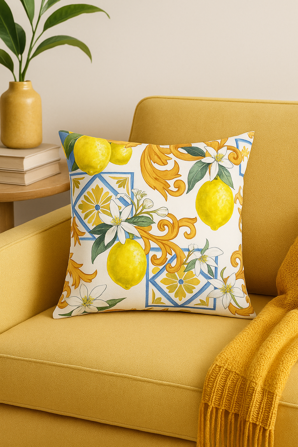 housse de coussin décorative fruits d'été citron fraise pastèque - vue 2 sur 2