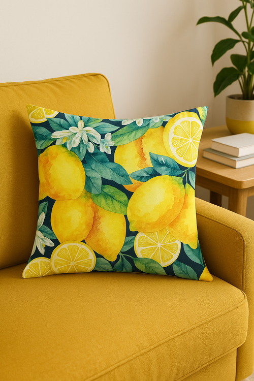 housse de coussin décorative fruits d'été citron orange fraise pastèque - vue 2 sur 2