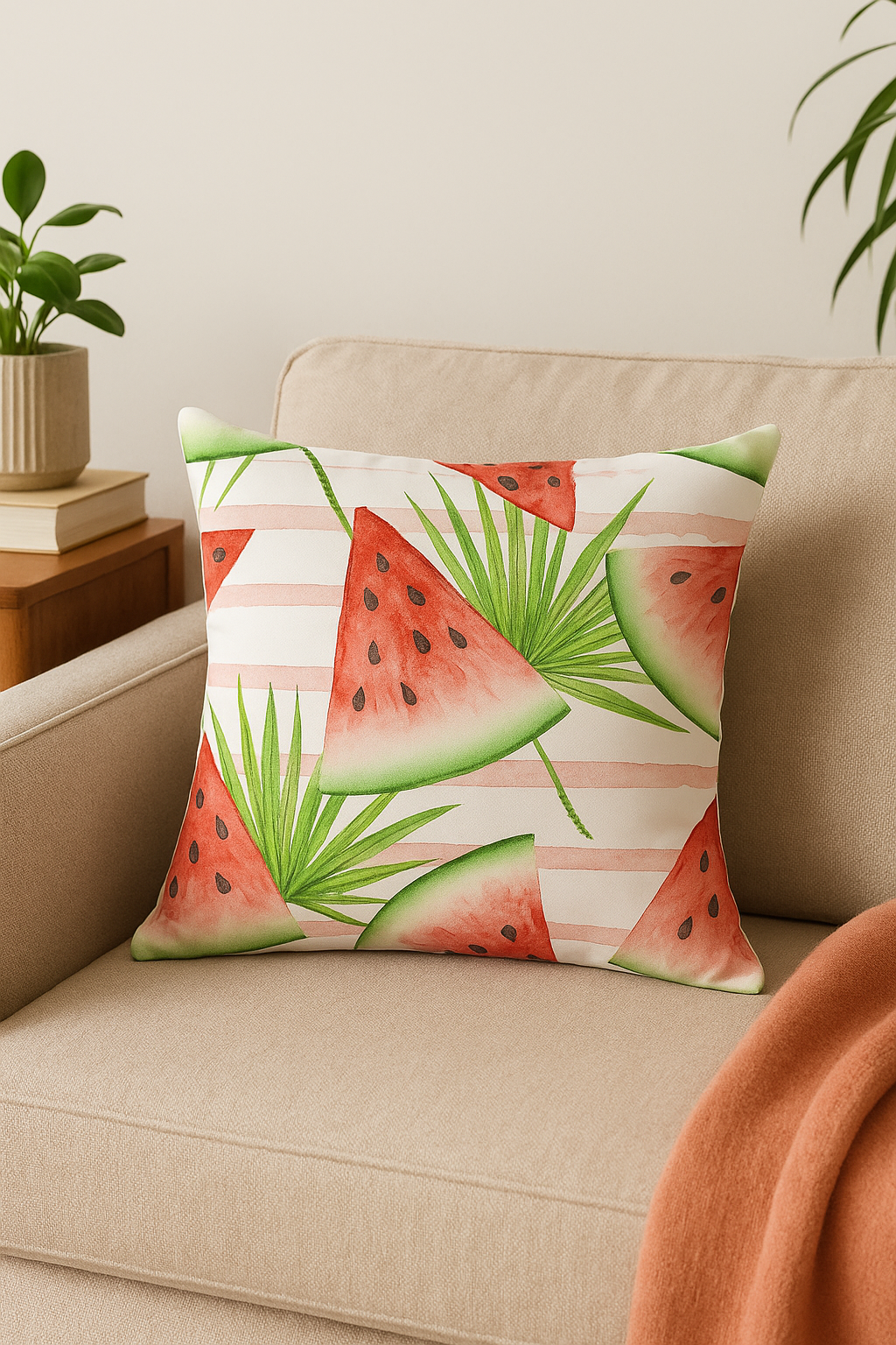 housse de coussin décorative fruits d'été citron orange fraise pastèque - vue 2 sur 2