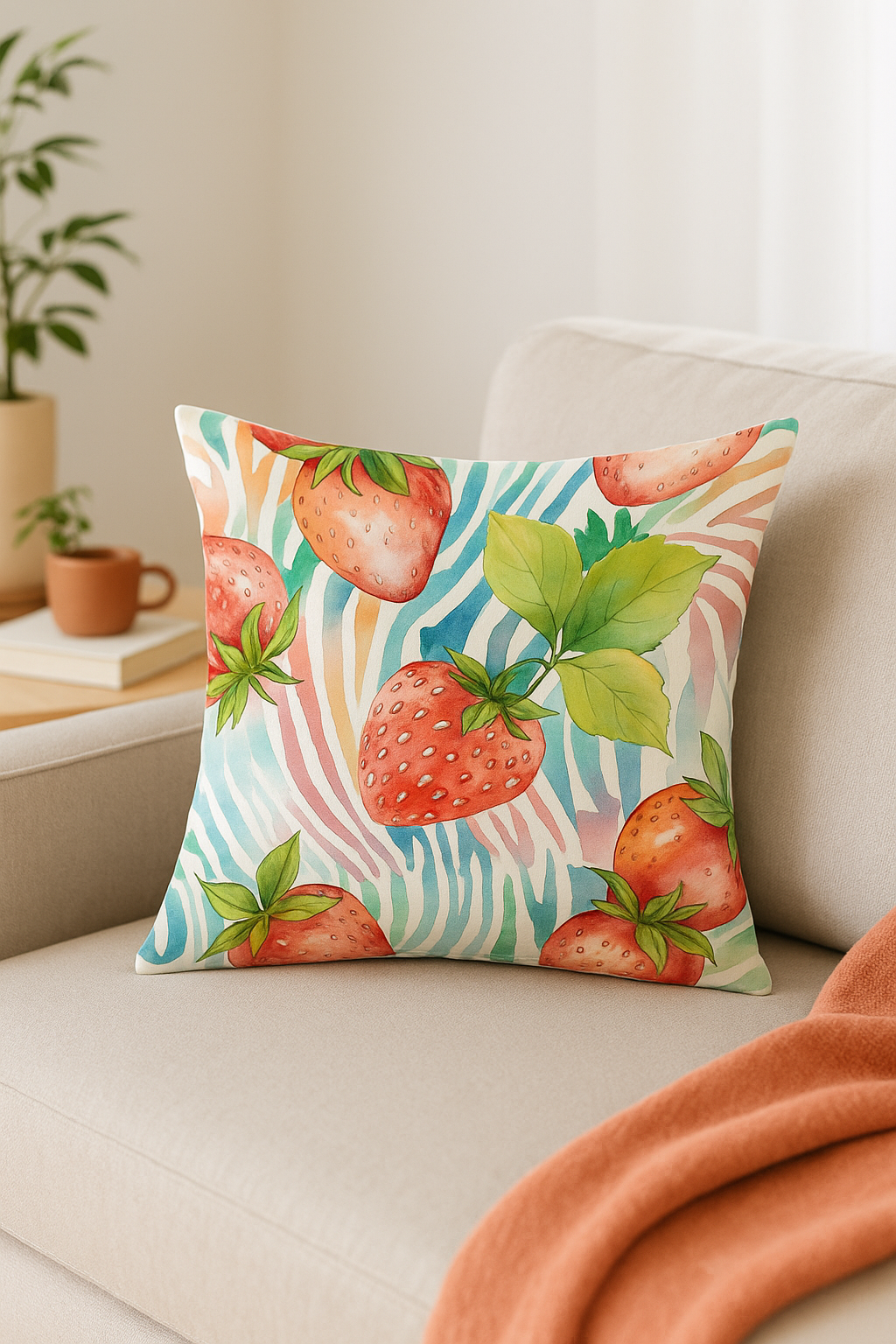 housse de coussin décorative fruits d'été citron orange pastèque - vue 2 sur 2