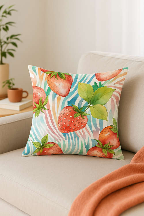 housse de coussin décorative fruits d'été citron orange pastèque - vue 2 sur 2