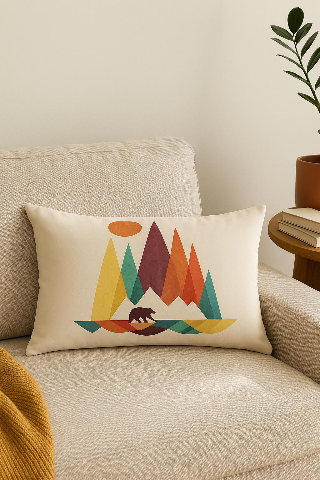 housse de coussin décorative géométrique arc-en-ciel et végétale - vue 2 sur 2