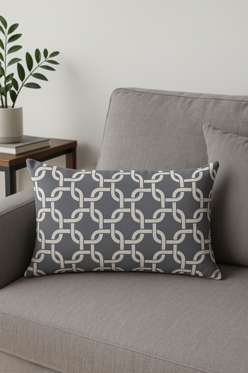 housse de coussin décorative géométrique gris patchwork moderne - vue 2 sur 2
