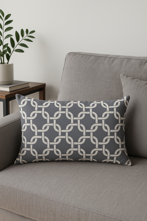housse de coussin décorative géométrique gris patchwork moderne - vue 3 sur 2