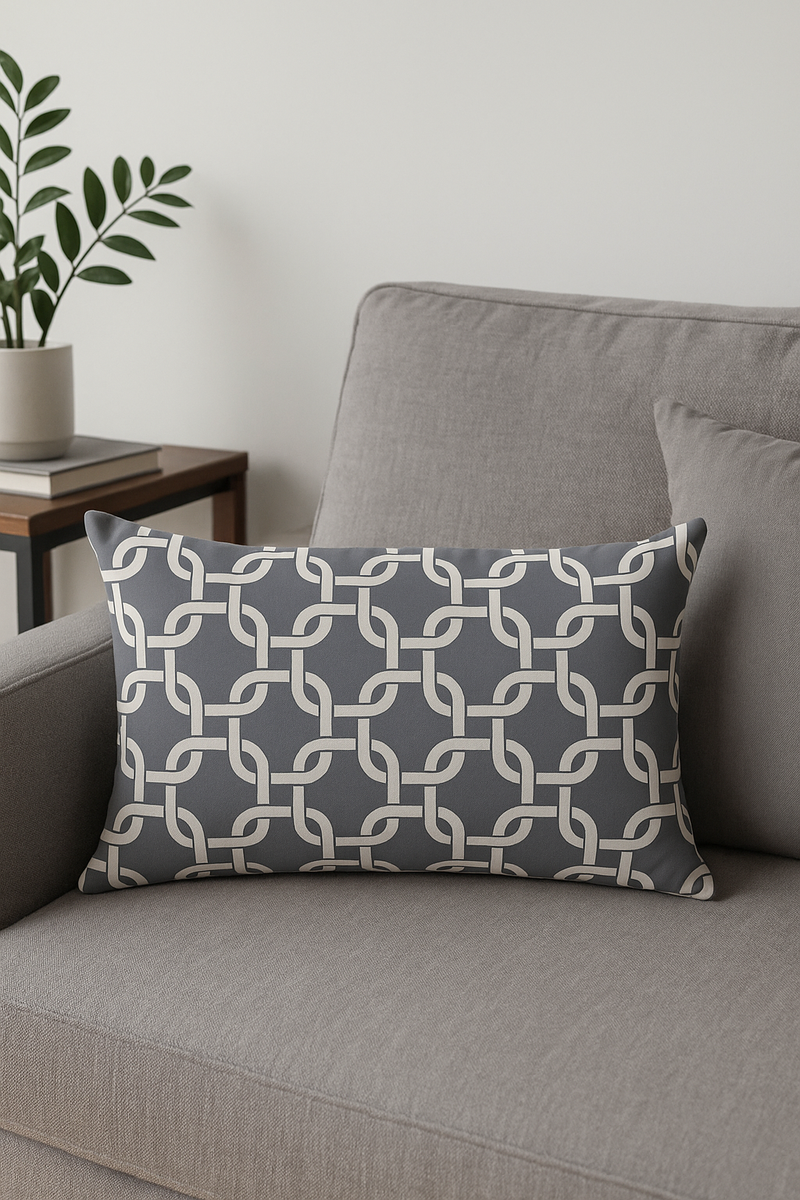 housse de coussin décorative géométrique gris patchwork moderne