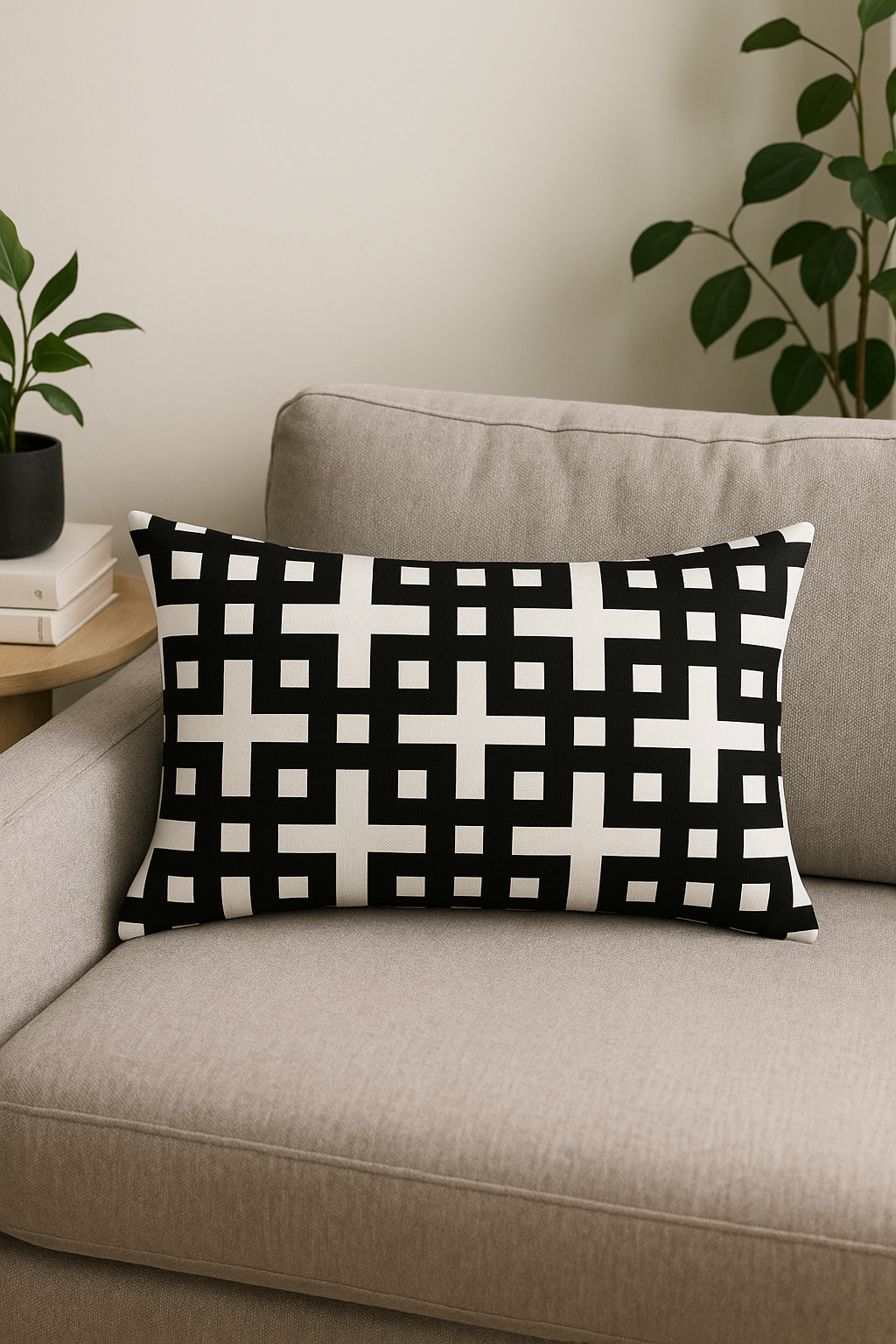housse de coussin décorative géométrique noir et blanc - vue 2 sur 2