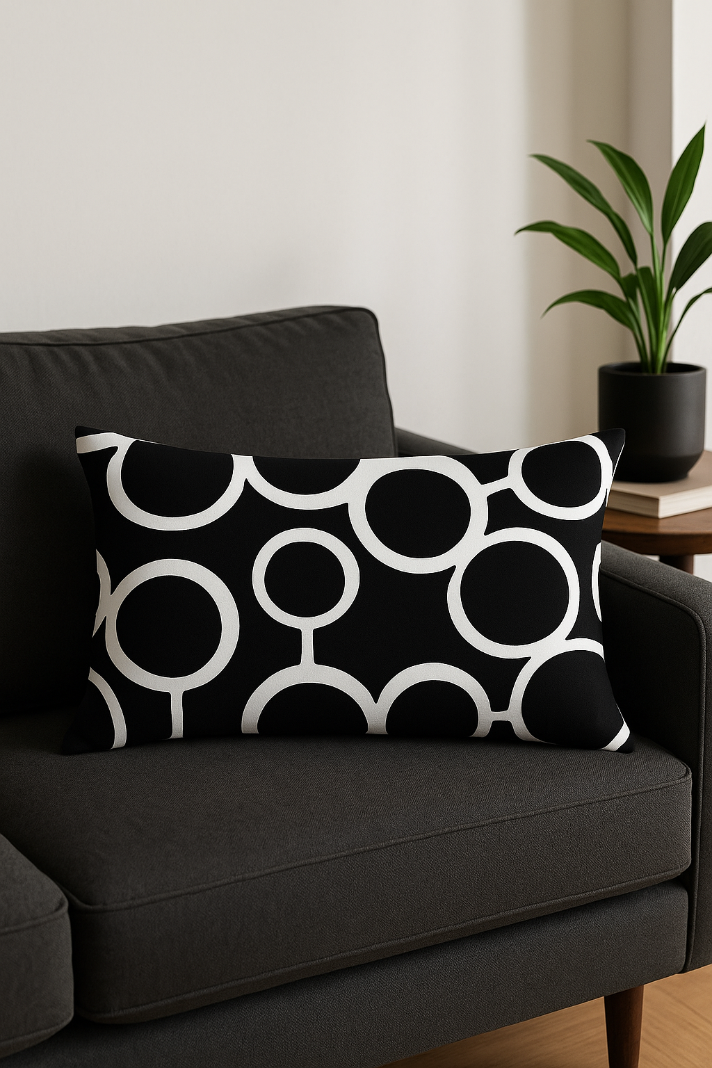 housse de coussin décorative géométrique noir et blanc - vue 2 sur 2