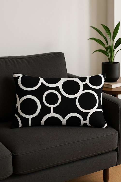 housse de coussin décorative géométrique noir et blanc - vue 2 sur 2