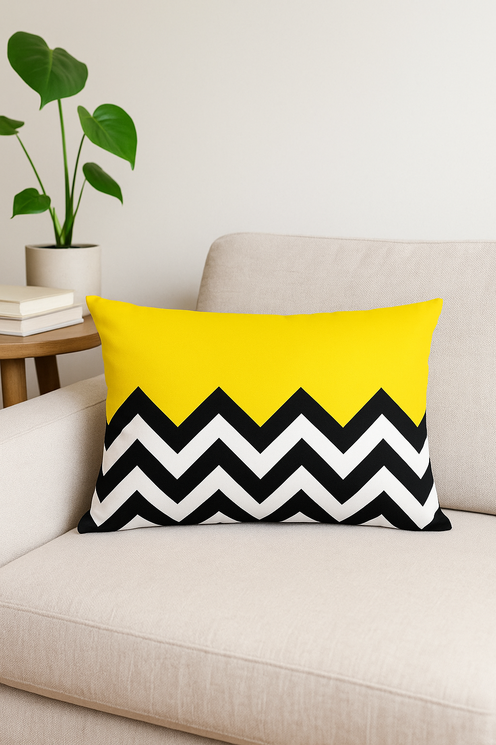 housse de coussin décorative géométrique noir et jaune 30 x 50 cm