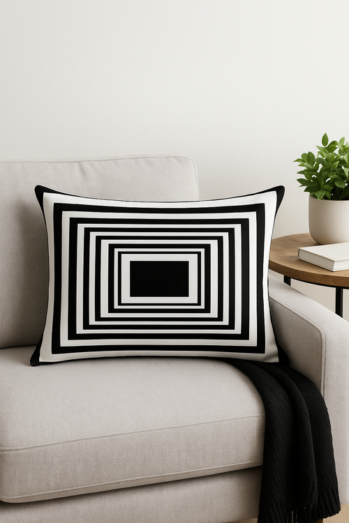 housse de coussin décorative géométrique noir et jaune 30 x 50 cm - vue 2 sur 2