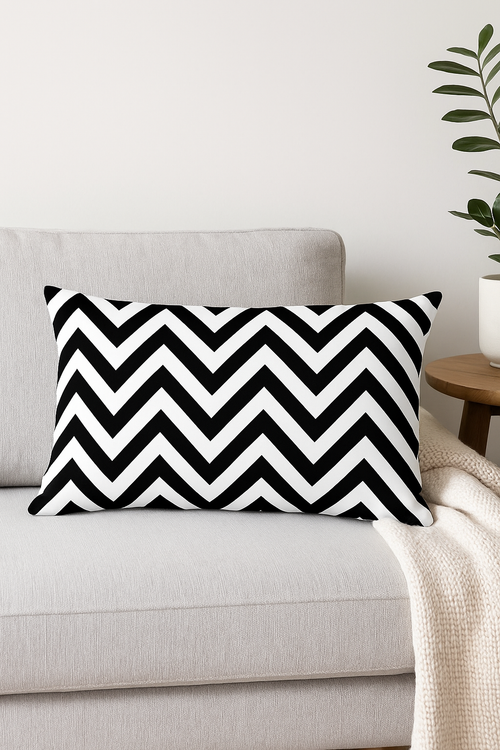 housse de coussin décorative géométrique noir et jaune 30 x 50 cm - vue 2 sur 2