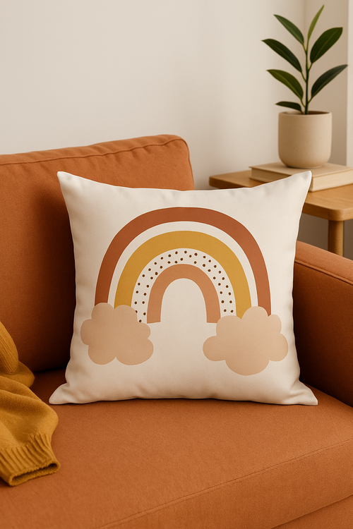 housse de coussin décorative imprimé arc-en-ciel géométrique - vue 2 sur 2