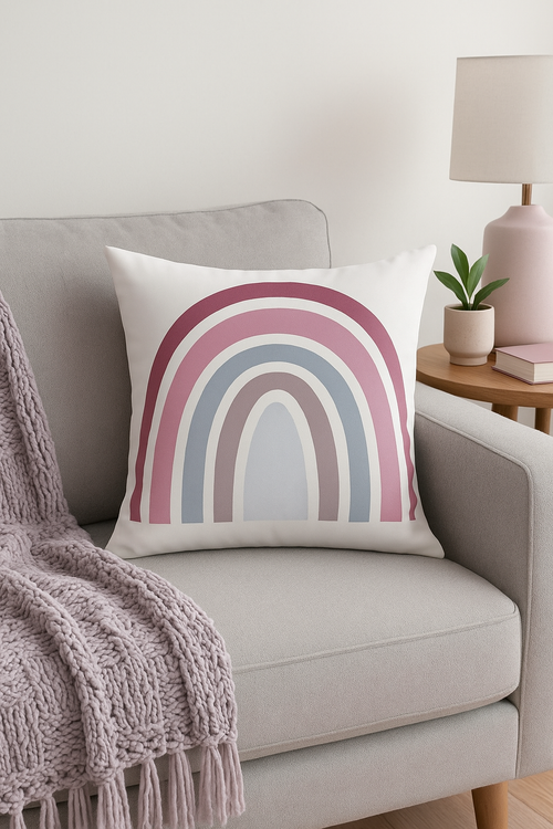housse de coussin décorative imprimé arc-en-ciel géométrique cartoon - vue 2 sur 2