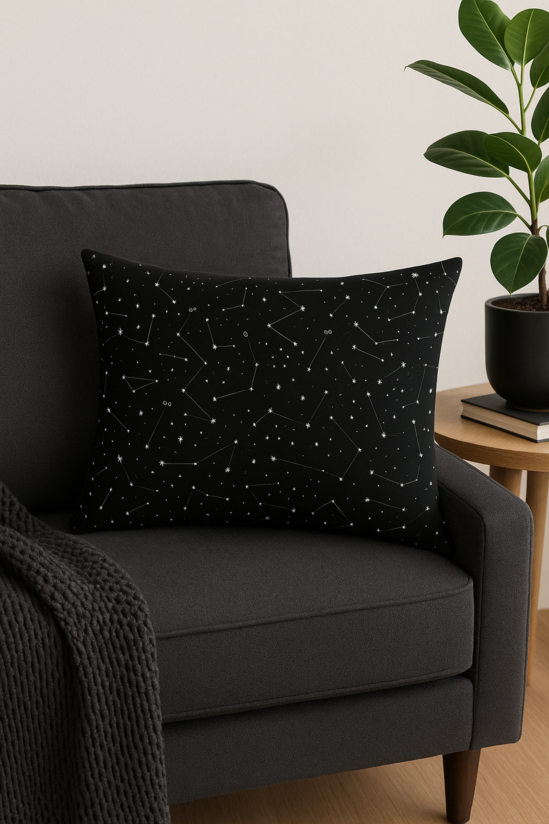 housse de coussin décorative imprimé géométrique noir et blanc
