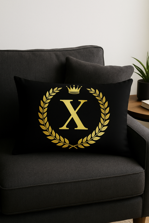 housse de coussin décorative lettres noires et dorées - vue 2 sur 2